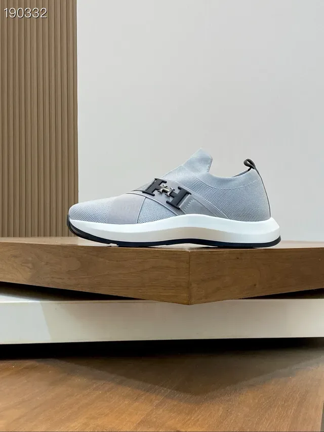 Hermès Oran Gray White Knit Upper Slip-On Construction Lifestyle Sneakers 8
