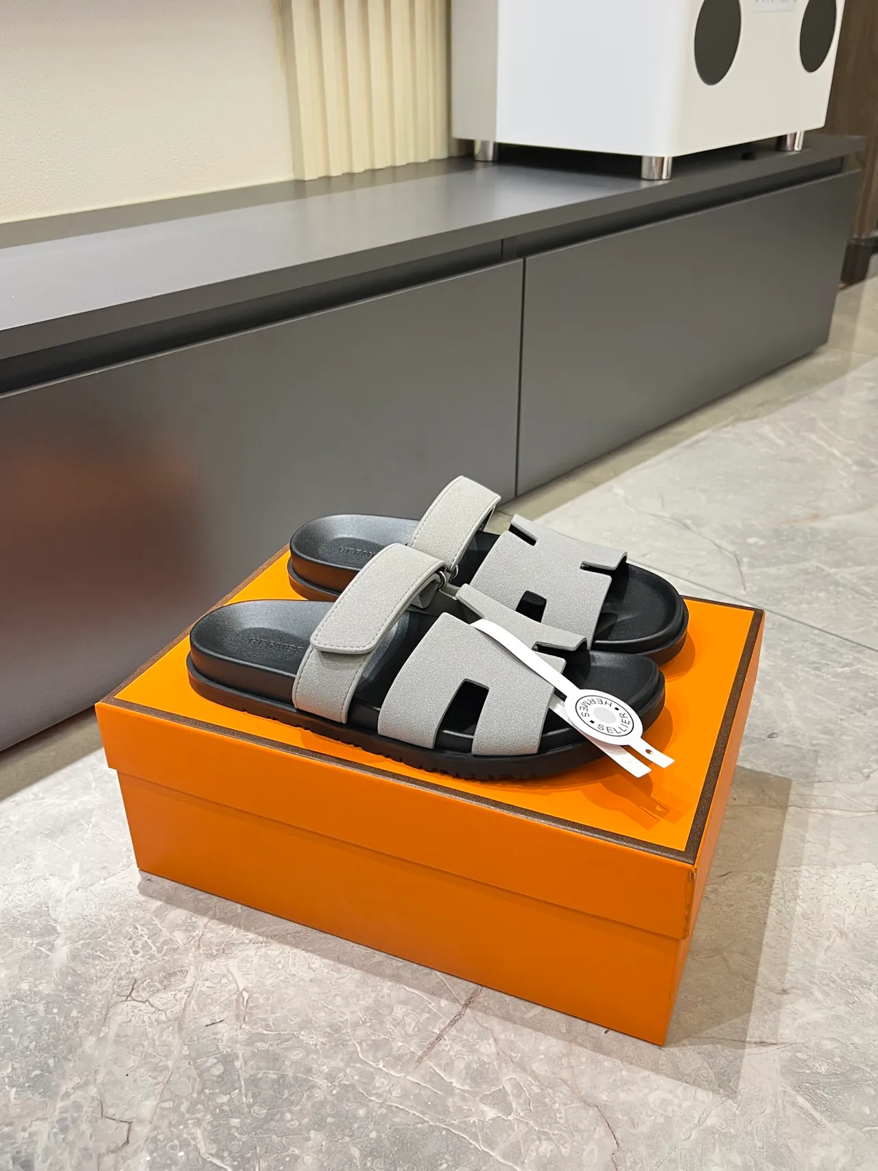Hermès Oran H-Cut Suede Slide Slippers 24
