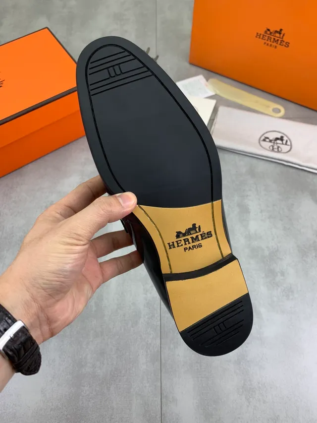 Hermès Oran लोफर أزرق بحري جلد لامع H-Buckle مُوحِّد لوفر 2