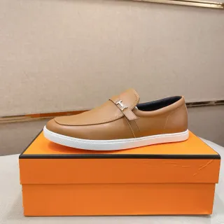 Hermès Oran 棕色皮革 H-Buckle 套脚乐福鞋