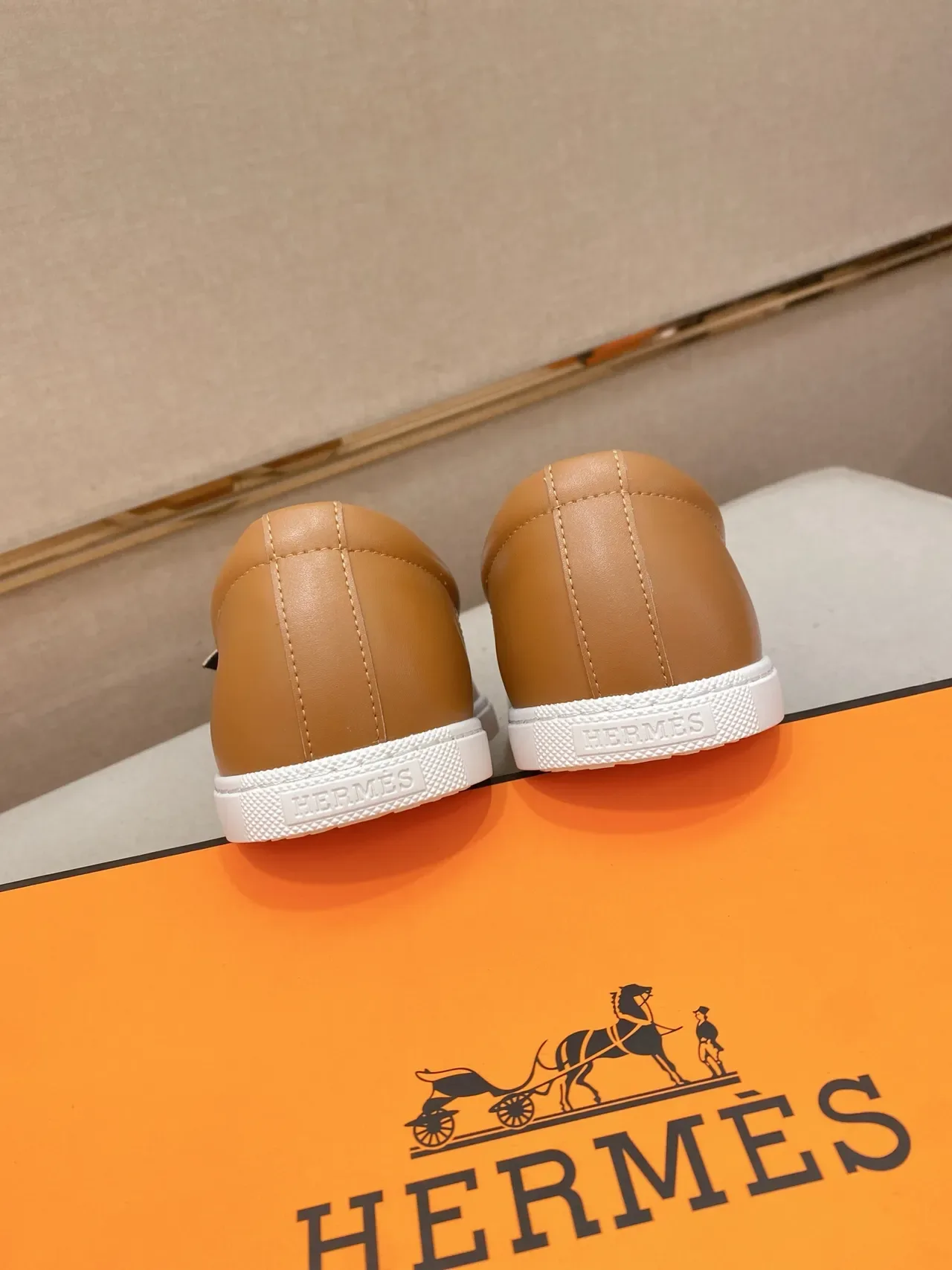 Hermès Oran Loafer Tan Leather H-Buckle Slip-On Loafers 3