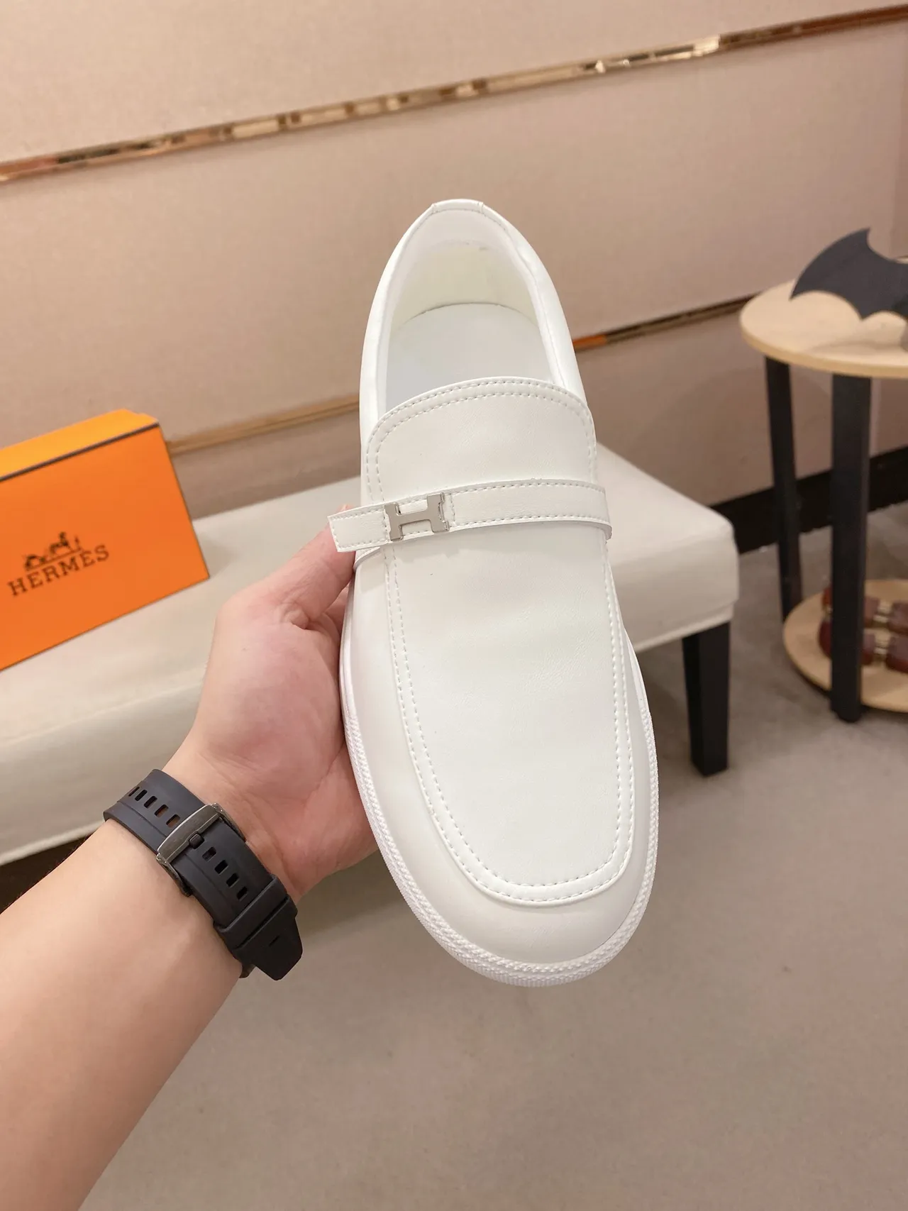 Hermès Oran Loafer loafer de cuero blanco slip-on 5