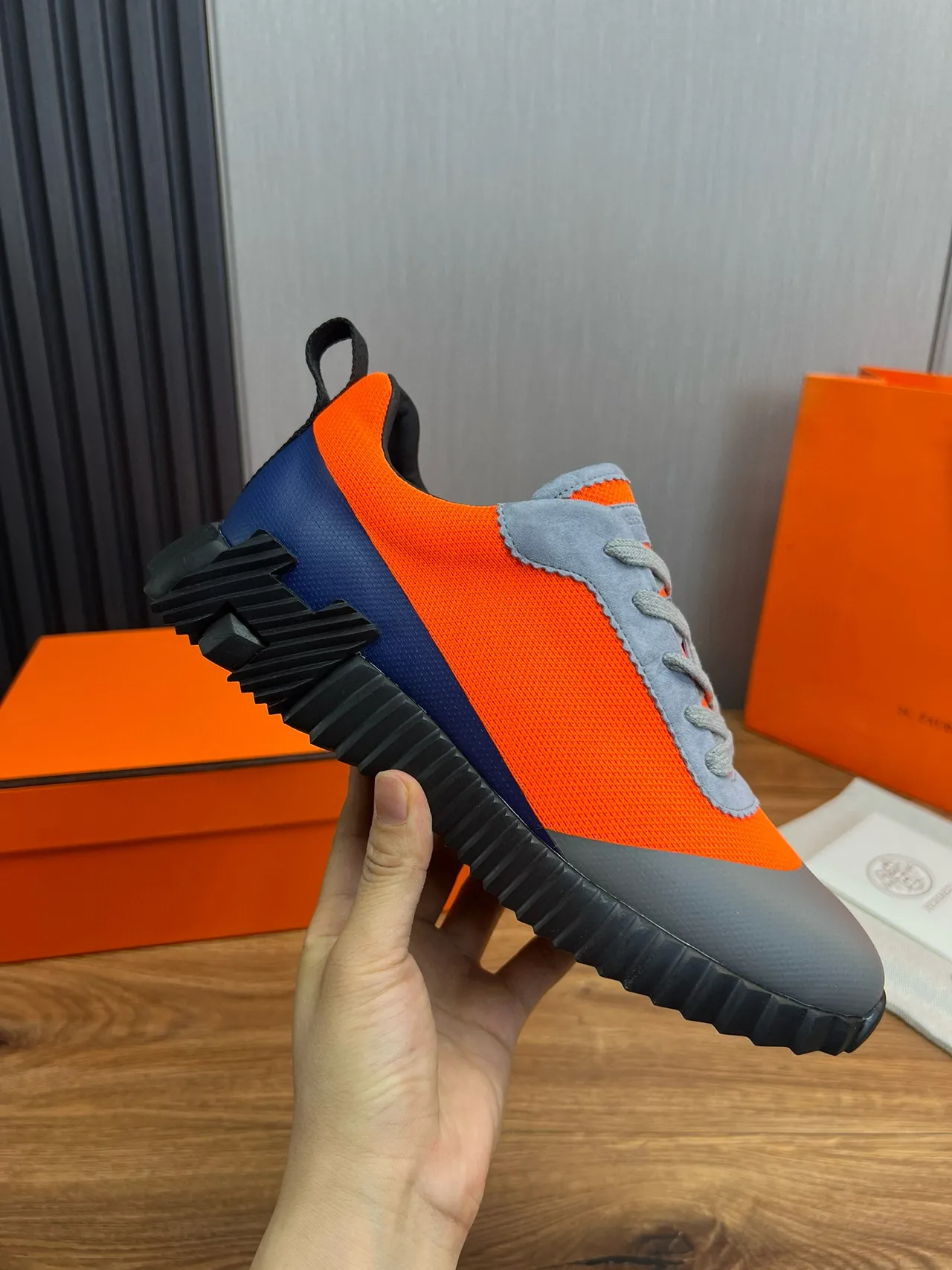 Hermès Oran Chaussures Chunky Orange Gris Noir 7