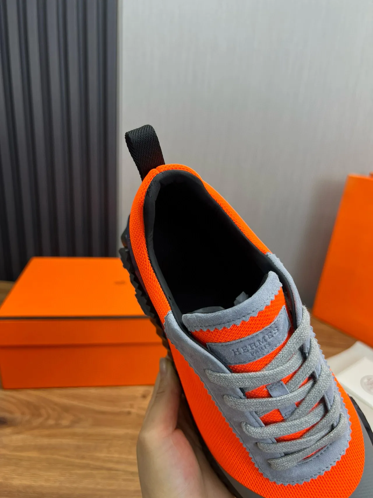 Hermès Oran Chaussures Chunky Orange Gris Noir 8
