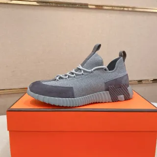 Hermès Oran Sneaker 灰色针织和麂皮生活方式运动鞋