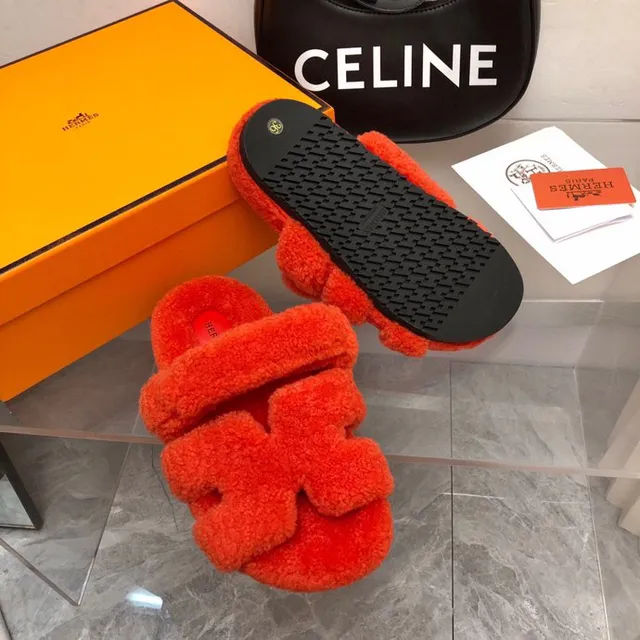 Hermès برتقالي أحمر ناعم مثل الشيرلينج الجزء العلوي حزام مزدوج عريض نعال 2
