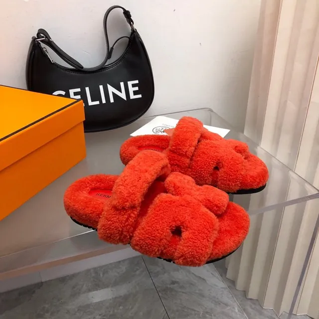 Hermès برتقالي أحمر ناعم مثل الشيرلينج الجزء العلوي حزام مزدوج عريض نعال 3