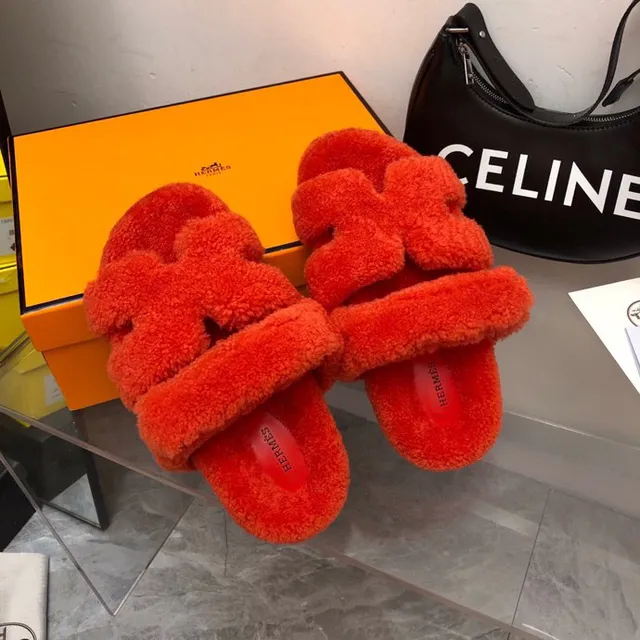 Hermès برتقالي أحمر ناعم مثل الشيرلينج الجزء العلوي حزام مزدوج عريض نعال 4