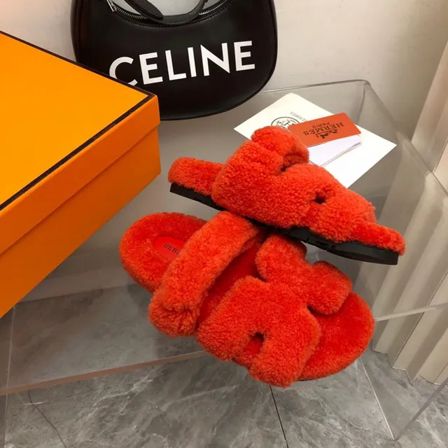 Hermès برتقالي أحمر ناعم مثل الشيرلينج الجزء العلوي حزام مزدوج عريض نعال 5