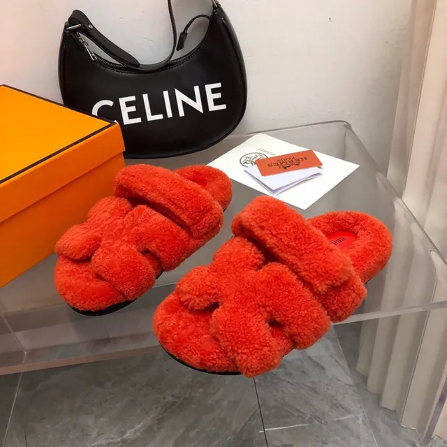 Hermès برتقالي أحمر ناعم مثل الشيرلينج الجزء العلوي حزام مزدوج عريض نعال 6