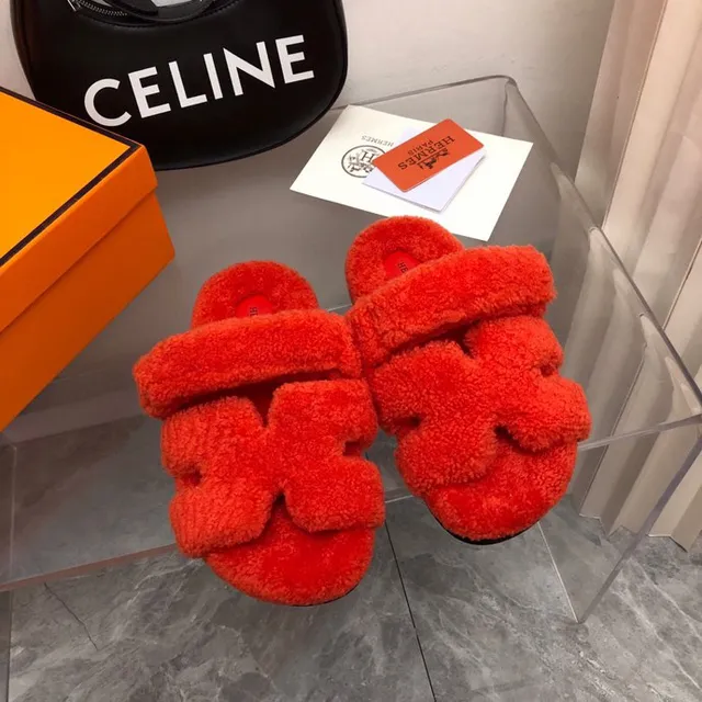 Hermès برتقالي أحمر ناعم مثل الشيرلينج الجزء العلوي حزام مزدوج عريض نعال 9