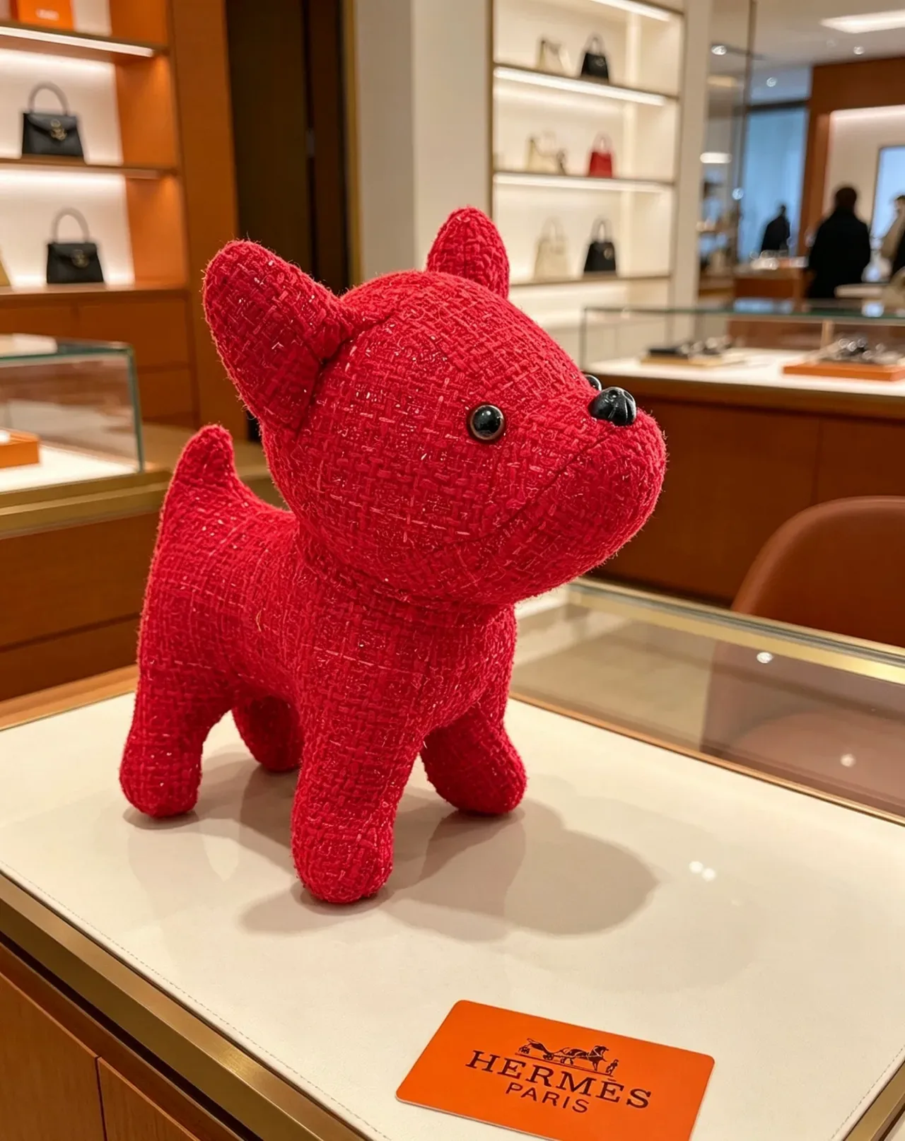 حقيبة Hermès تمثال كلب ناعم أحمر وأسود من نسيج تودي 6