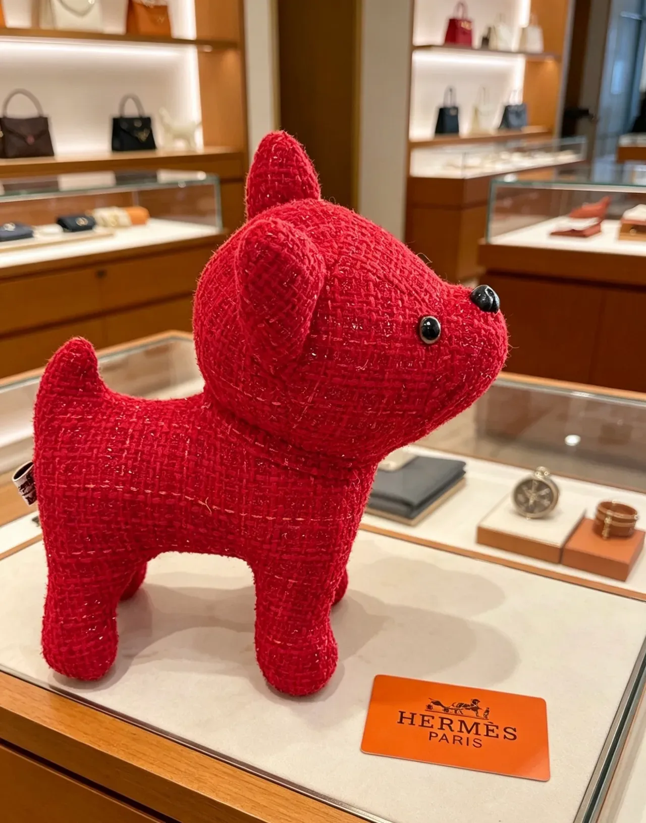 حقيبة Hermès تمثال كلب ناعم أحمر وأسود من نسيج تودي 7
