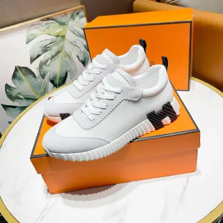 Hermès সাদা কালো টেক্সটাইল-সুয়েড হাইব্রিড উপর জিগজ্যাগ-সেলাই প্যানেল লাইফস্টাইল স্নিকার্স