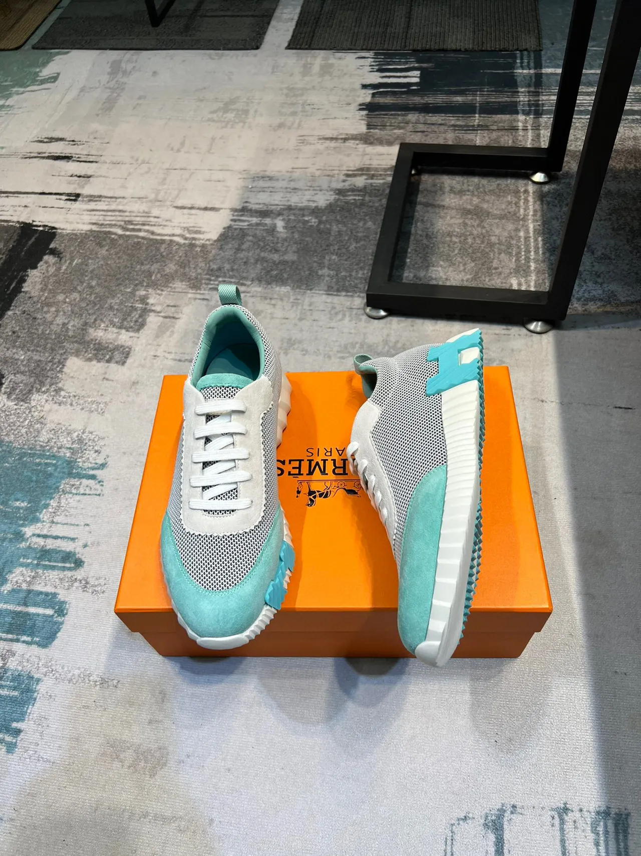 Hermès White Blue Mesh And Suede Upper Sculpted Ridged Midsole Lifestyle Sneakers 5