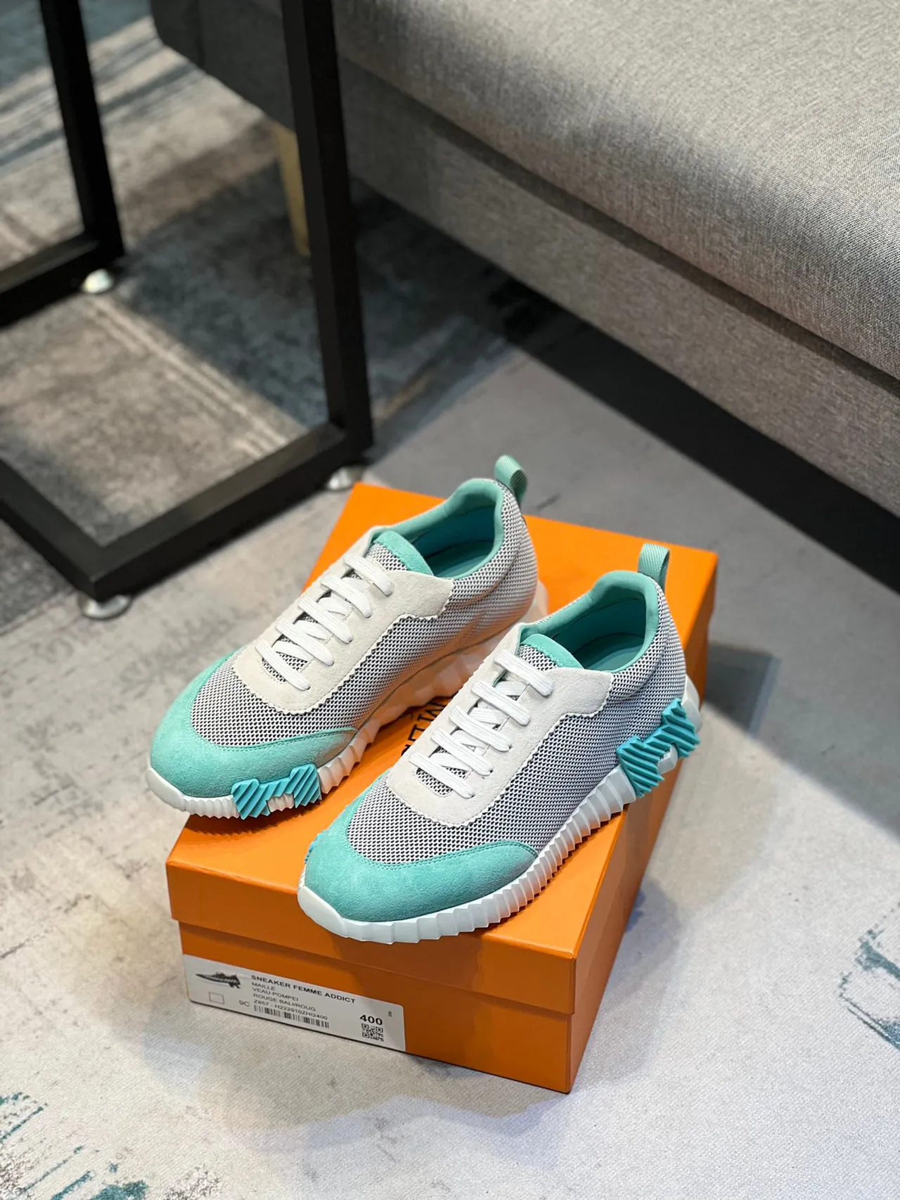 Hermès White Blue Mesh And Suede Upper Sculpted Ridged Midsole Lifestyle Sneakers 8