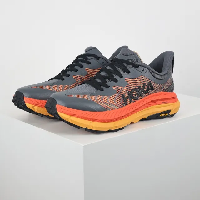 Hoka Gray Orange Engineered Knit Upper Multilayered Midsole Running Shoes 2
