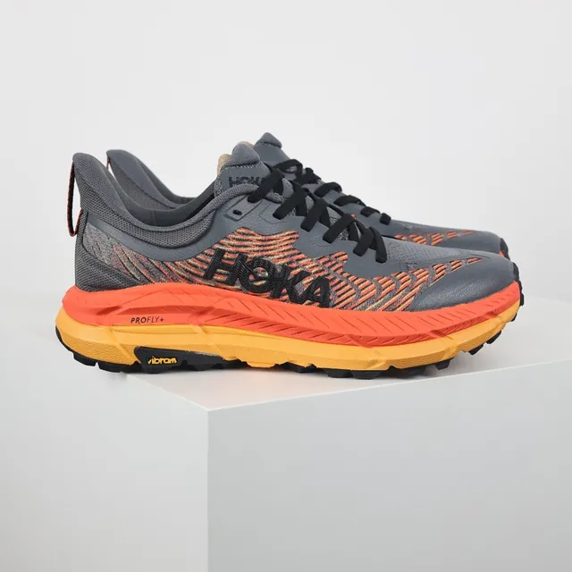 Hoka Gray Orange Engineered Knit Upper Multilayered Midsole Running Shoes 3