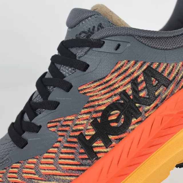 Hoka Gray Orange Engineered Knit Upper Multilayered Midsole Running Shoes 6