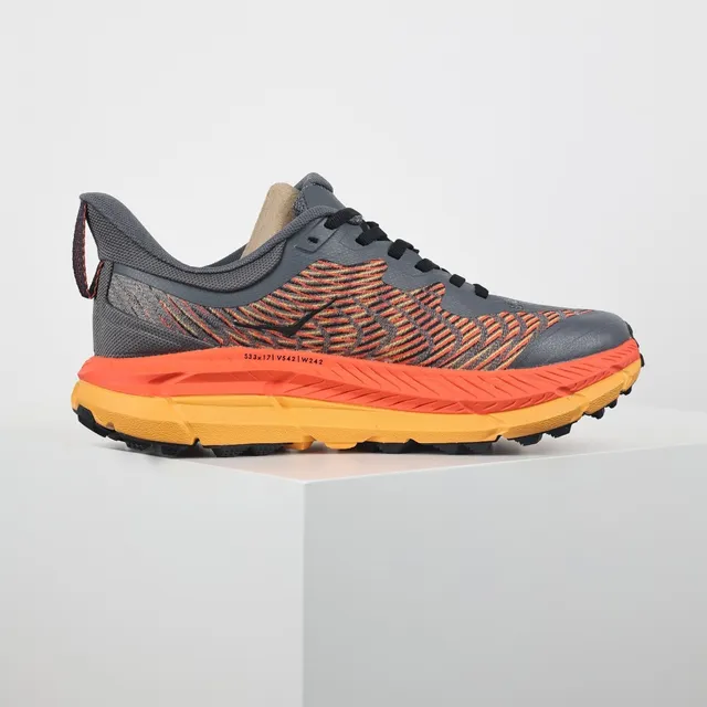 Hoka Gray Orange Engineered Knit Upper Multilayered Midsole Running Shoes 7