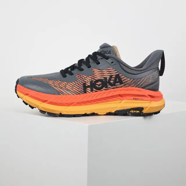 Hoka Gray Orange Engineered Knit Upper Multilayered Midsole Running Shoes 9