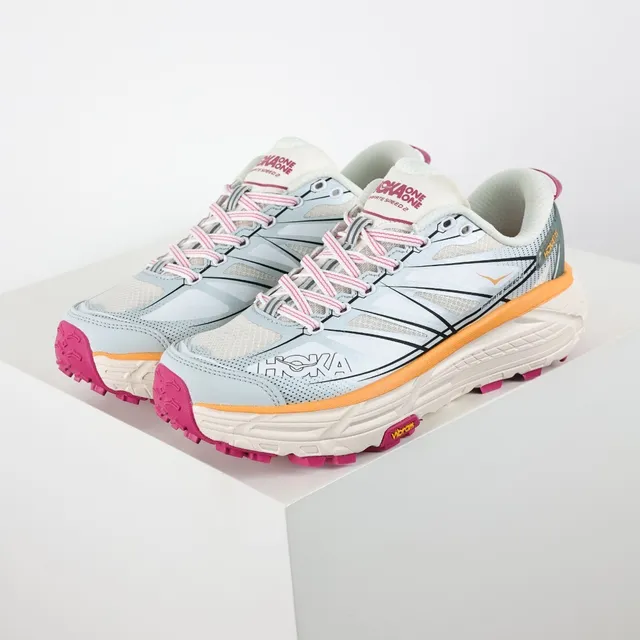 Hoka Gray Pink Lightweight Trail Runner Mesh Upper Running Shoes 2