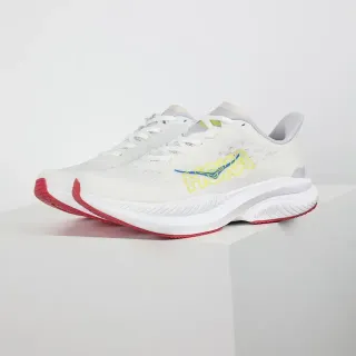 Hoka White Red Engineered Mesh Upper Rocker-Bottom Sole Running Shoes
