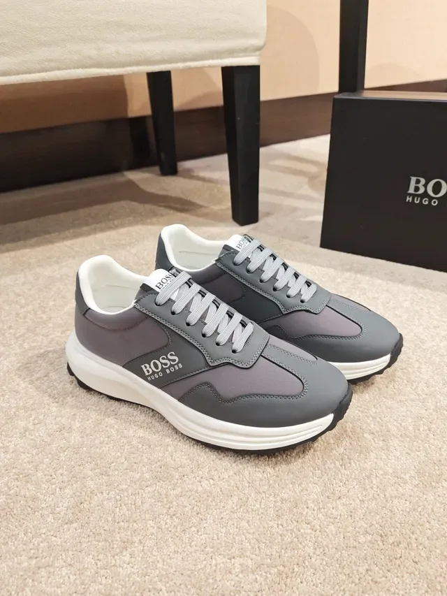 Hugo Boss Gris Blanco Zapatillas con Material Mixto en la Parte Superior y Suela Media Ondulada con Capas 4