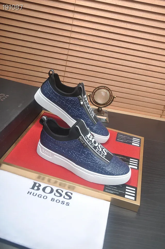 Hugo Boss حذاء رياضي أسلوب حياة أزرق بحري شعار منقوش بدون أحزمة 6