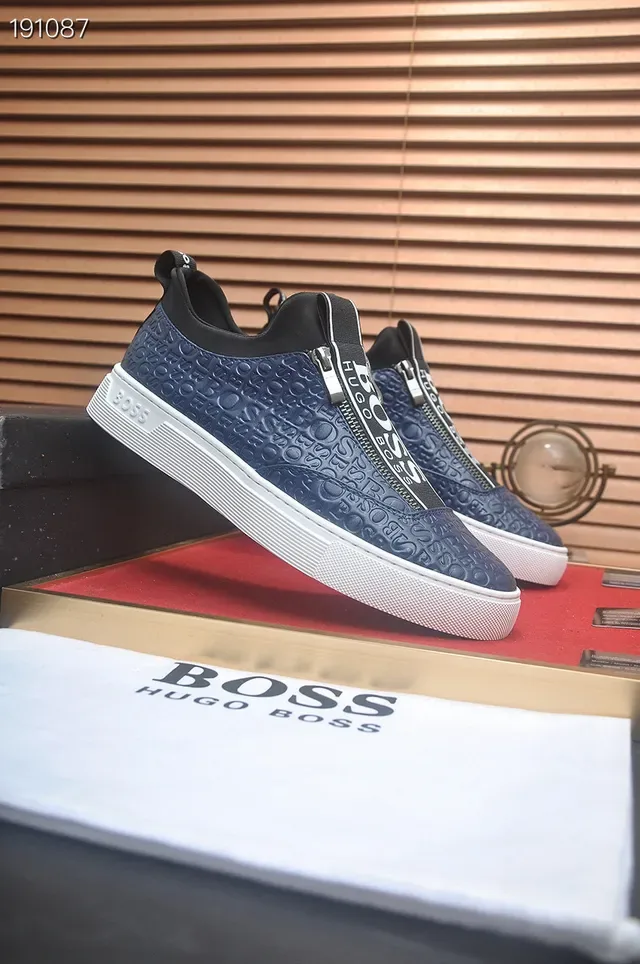 Hugo Boss حذاء رياضي أسلوب حياة أزرق بحري شعار منقوش بدون أحزمة 8