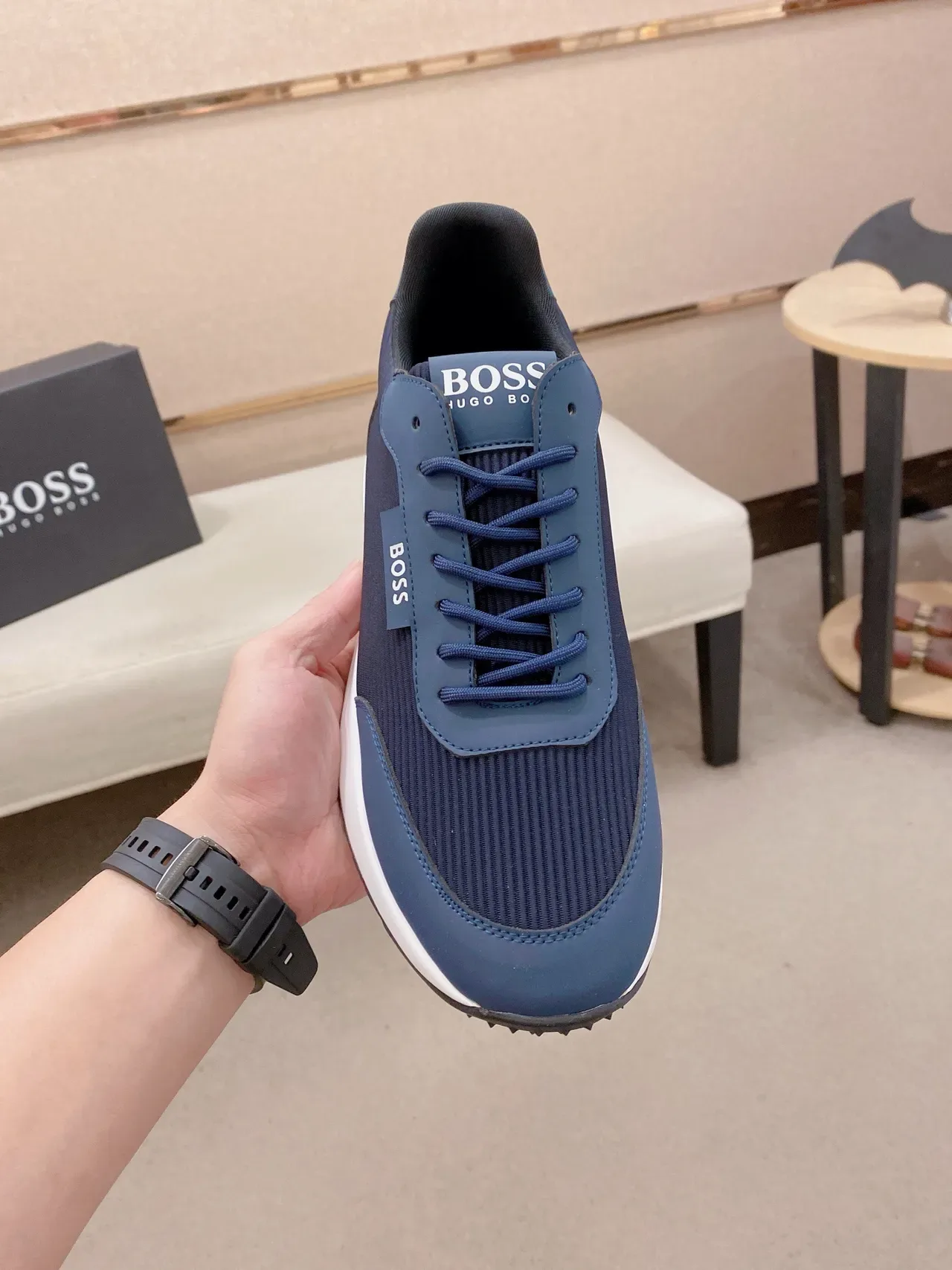 Hugo Boss নেভি ব্লু রিবড টেক্সটাইল লাইফস্টাইল স্নিকার 2