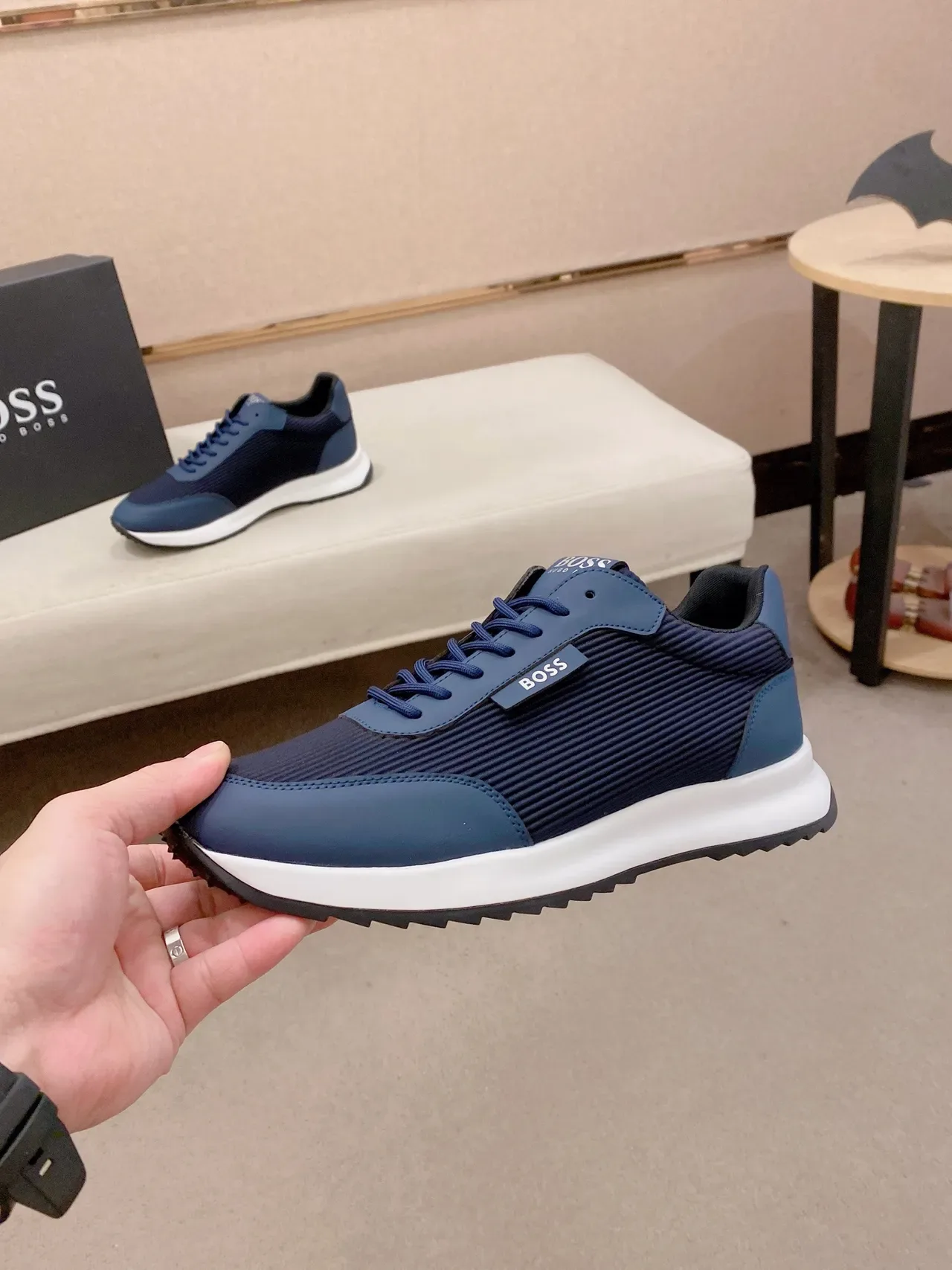 Hugo Boss নেভি ব্লু রিবড টেক্সটাইল লাইফস্টাইল স্নিকার 3