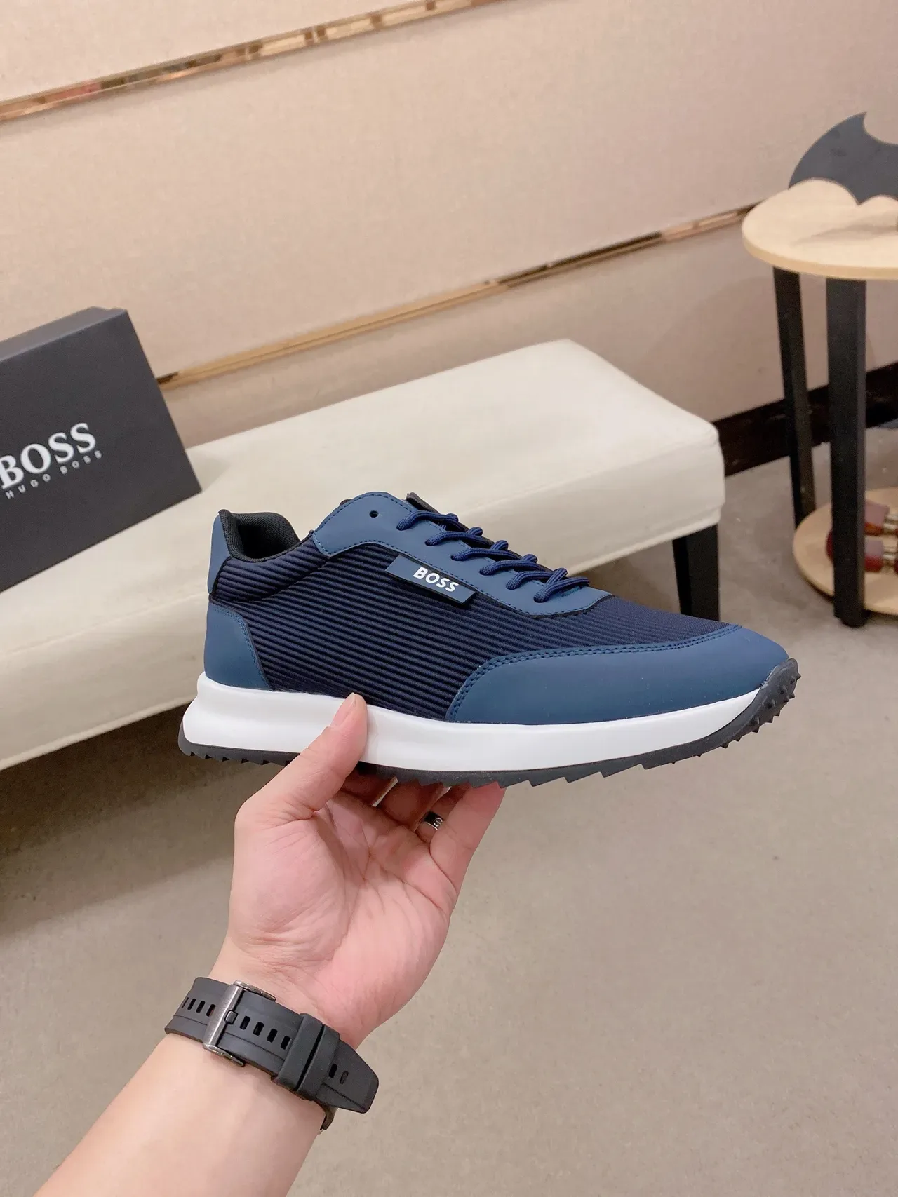 Hugo Boss নেভি ব্লু রিবড টেক্সটাইল লাইফস্টাইল স্নিকার 4