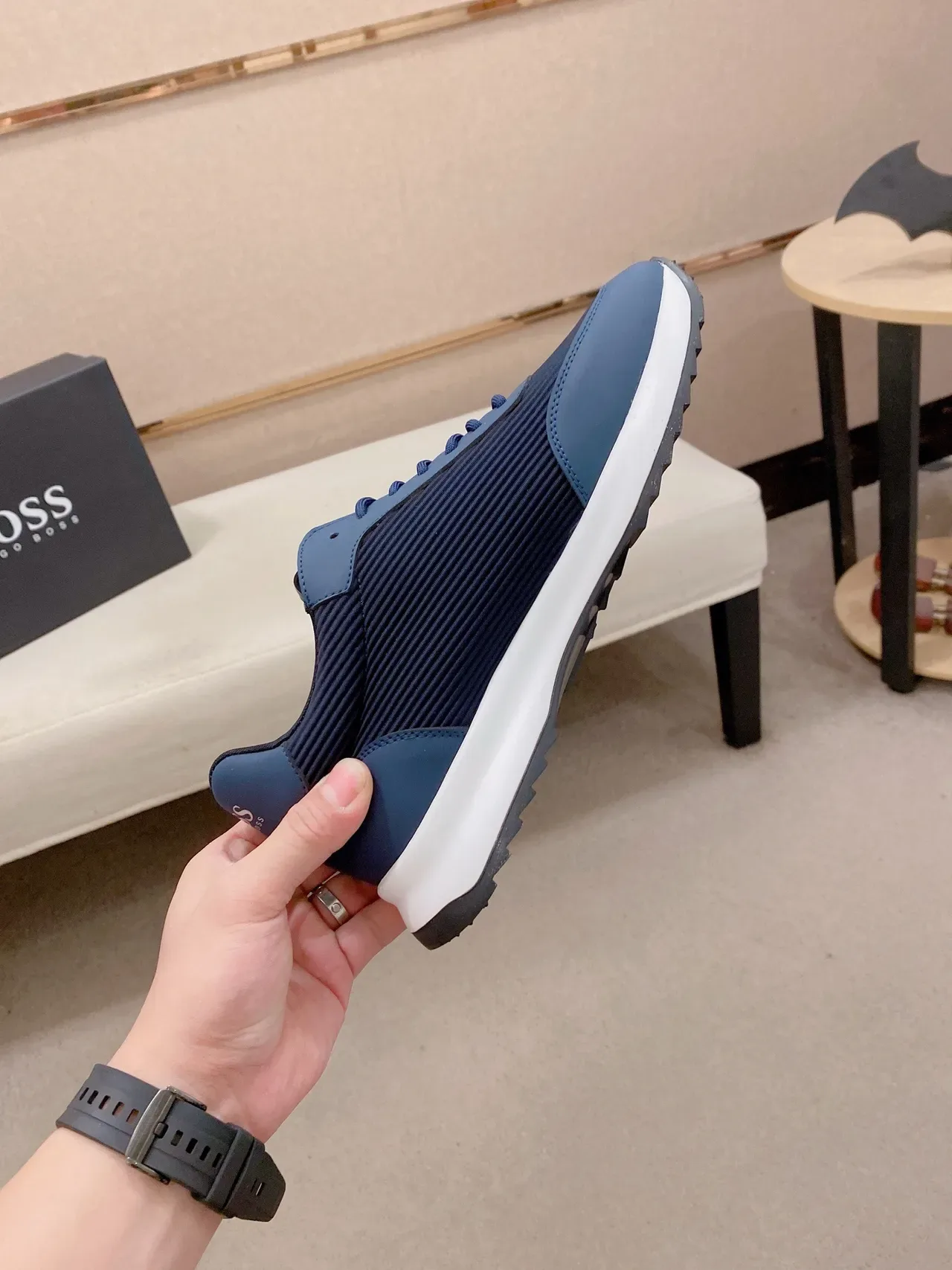 Hugo Boss নেভি ব্লু রিবড টেক্সটাইল লাইফস্টাইল স্নিকার 5