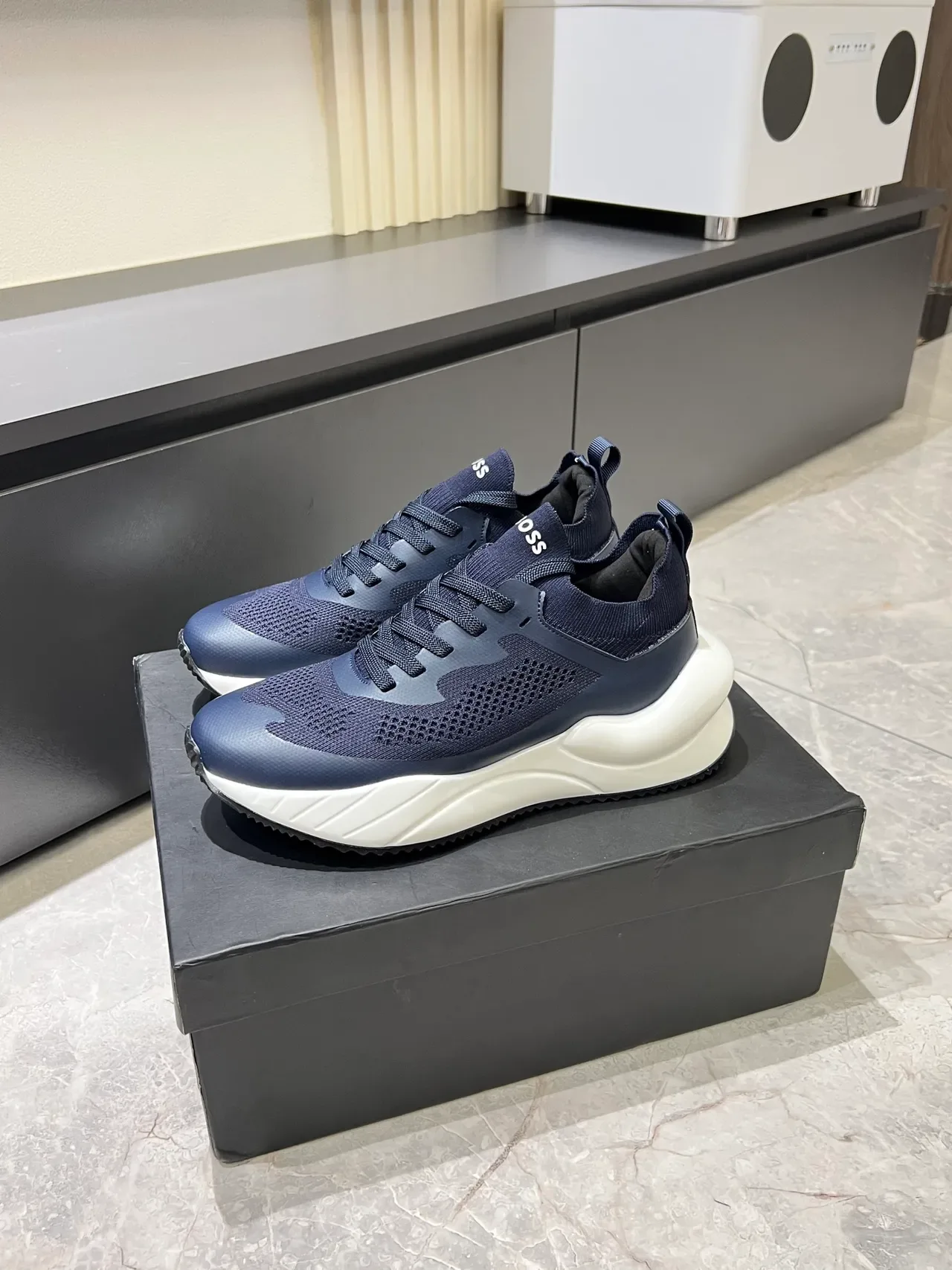 Hugo Boss Zapatillas Chunky Navy White Upper Knit-Mesh Midsole Escultado 4