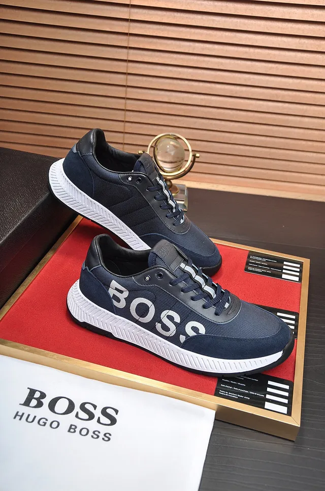 Hugo Boss 海军白网布和合成鞋面 醒目侧面标志 运动鞋 4