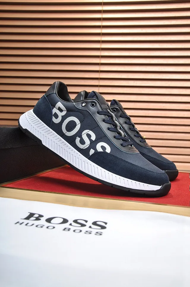 Hugo Boss 海军白网布和合成鞋面 醒目侧面标志 运动鞋 8