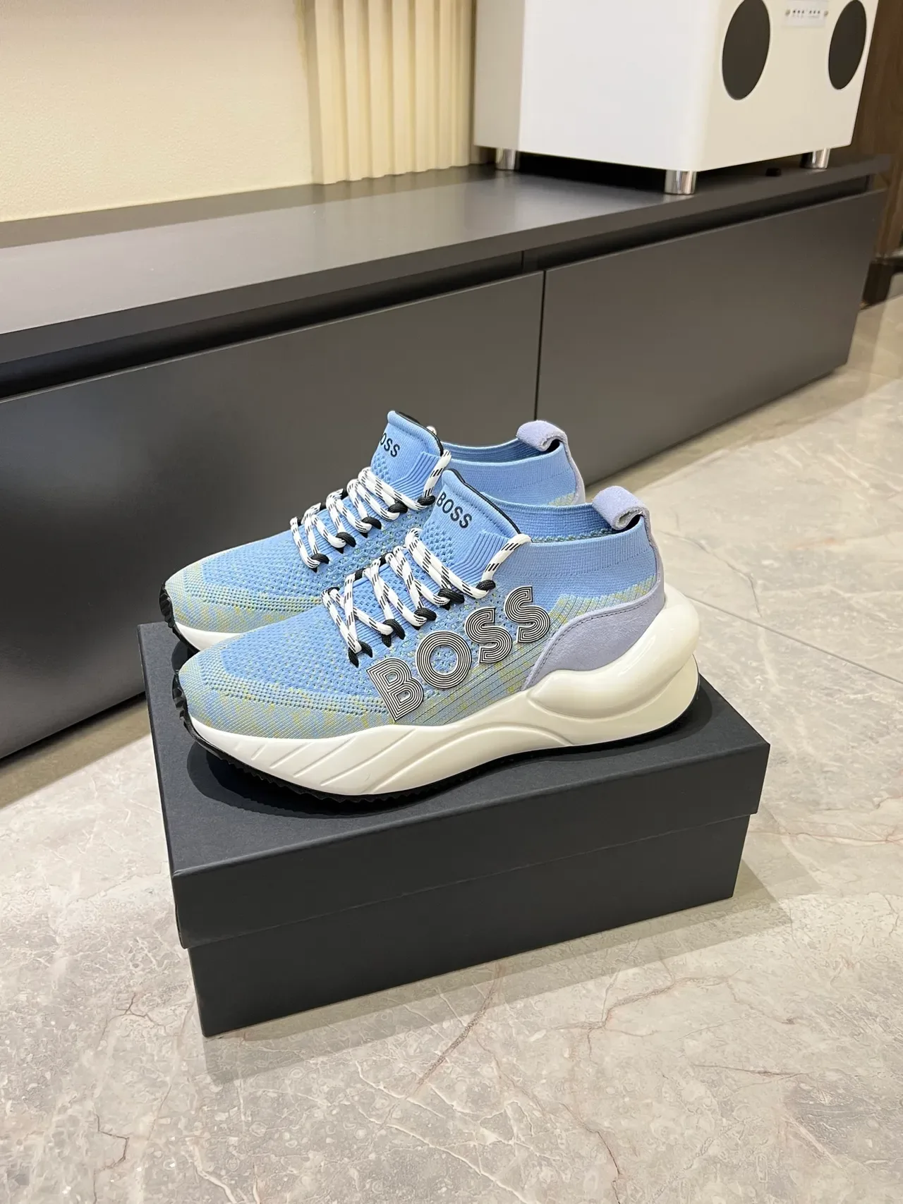 Hugo Boss Speed Trainer Light Blue Knit Lifestyle Sneakers 4