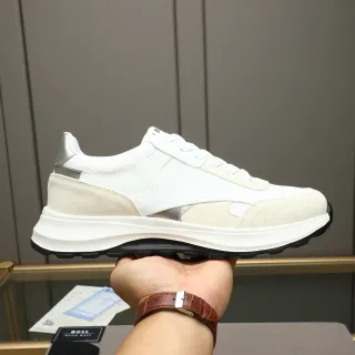 Hugo Boss White Beige Mixed-Material Upper Sculpted Midsole Sneakers