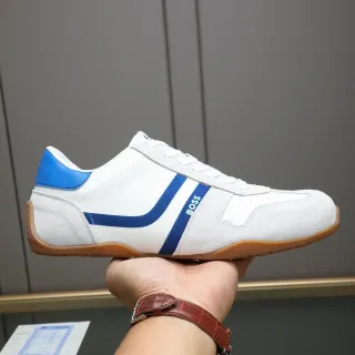 Hugo Boss 白色蓝色麂皮和皮革上身赛车条纹生活方式运动鞋