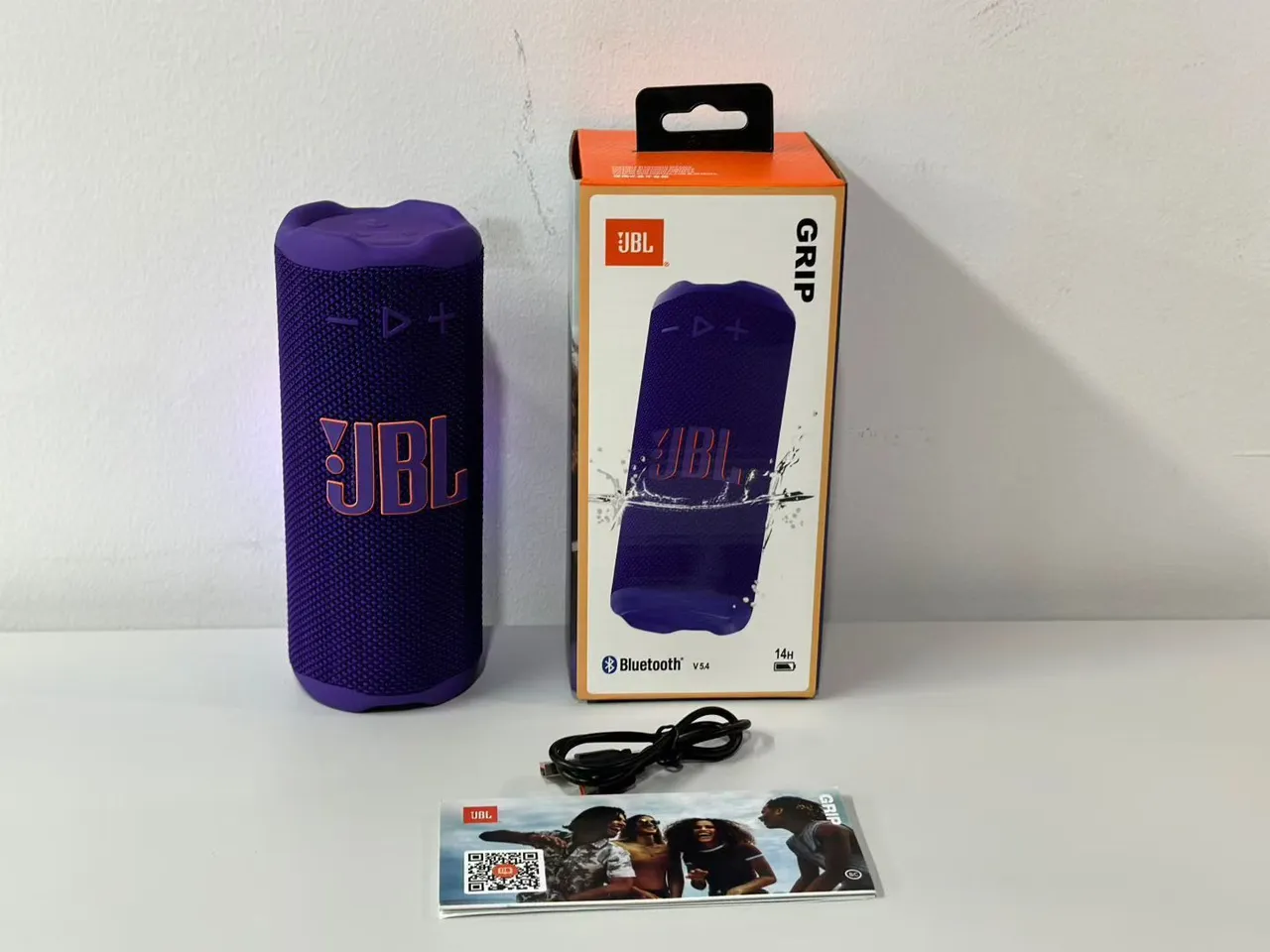 JBL बैंगनी सिलिंड्रिकल बुना हुआ कपड़ा जाली पोर्टेबल स्पीकर 6