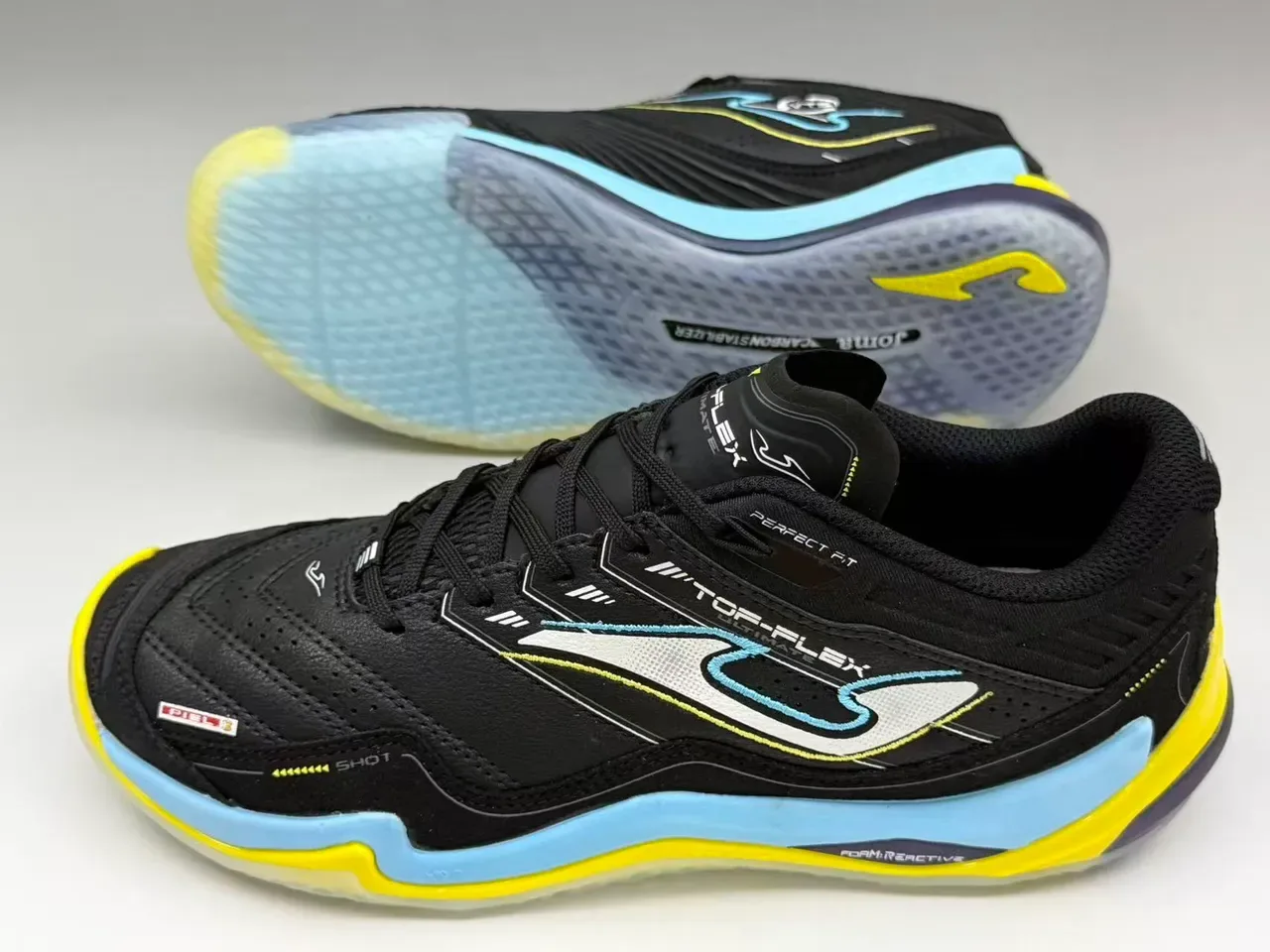 Joma Top-Flex Ultimate Preto Amarelo Azul Claro Tênis Lifestyle 7