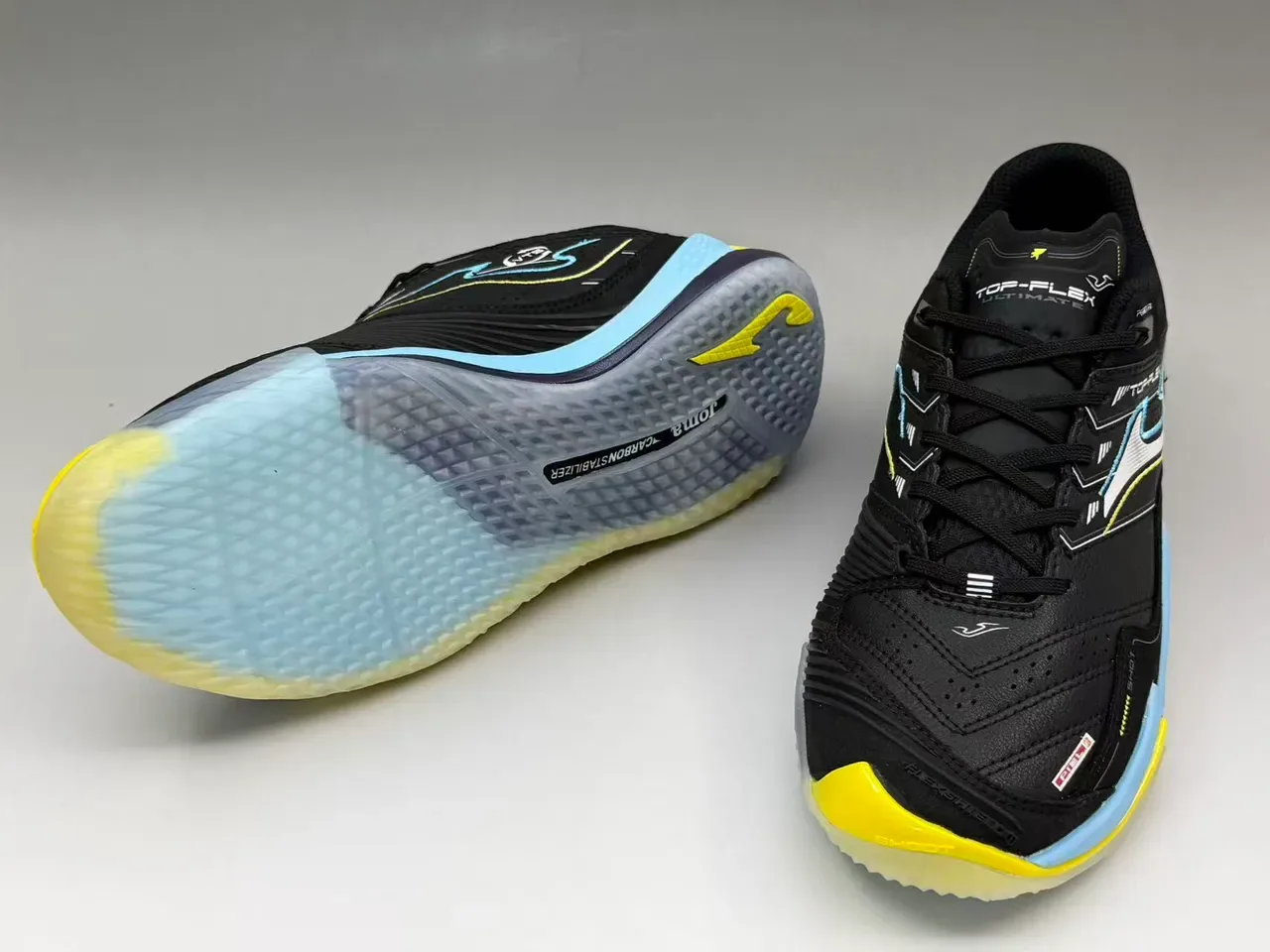 Joma Top-Flex Ultimate Preto Amarelo Azul Claro Tênis Lifestyle 8