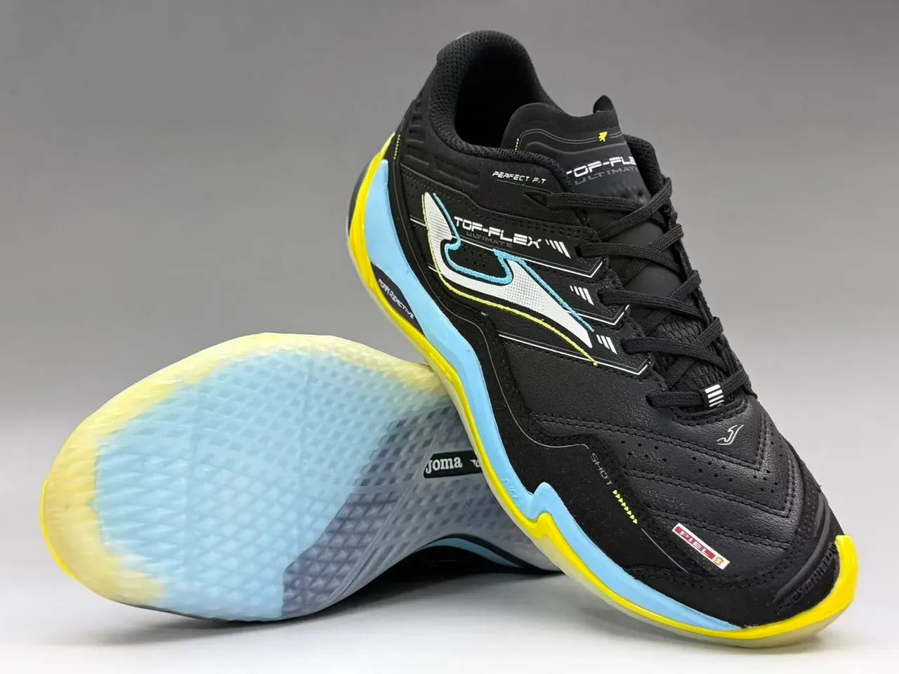 Joma Top-Flex Ultimate Preto Amarelo Azul Claro Tênis Lifestyle 12