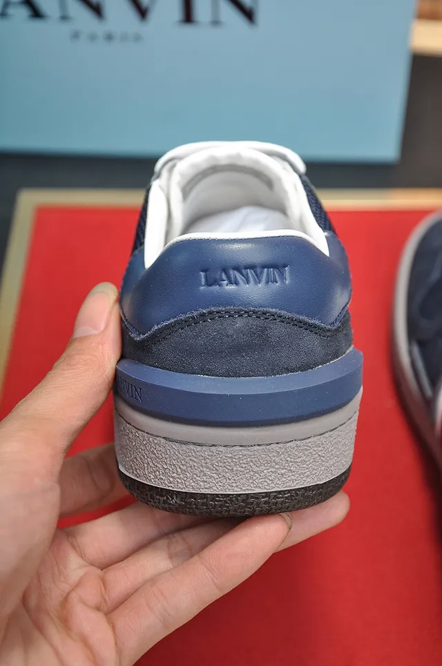 Lanvin أزرق بحري أبيض أزرق من جلد وشبكة تباين ربط أسلوب حياة حذاء رياضي 2