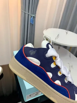 Lanvin Navy White Sneakers Lifestyle avec Upper Textil Layered, Lacets larges et plats 2