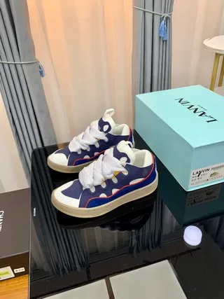 Lanvin Navy White Sneakers Lifestyle avec Upper Textil Layered, Lacets larges et plats 4
