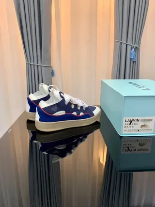 Lanvin Navy White Sneakers Lifestyle avec Upper Textil Layered, Lacets larges et plats 7