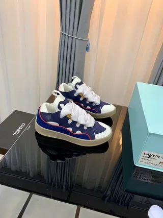 Lanvin Navy White Sneakers Lifestyle avec Upper Textil Layered, Lacets larges et plats 8