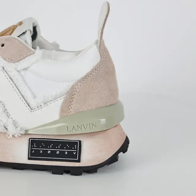 Lanvin أبيض بيج ممزق نسيج تراكب غير متناظر بانيلي سنيكرز أسلوب حياة 4